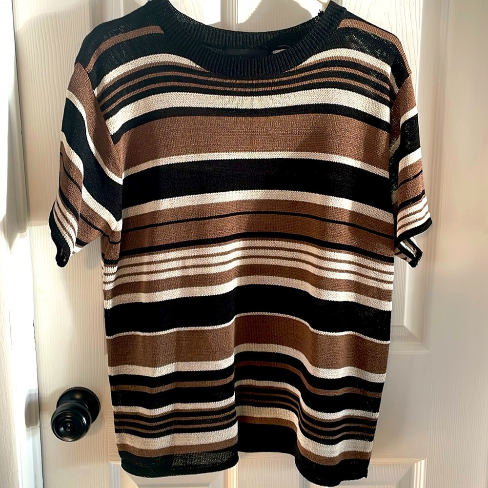 Vintage Sag Harbor black, brown & ivory striped. No tag  but looks like a M/L